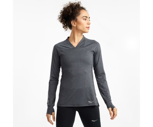 Tenis Saucony Overlook Long Sleeve Mujer Tops Ropa Negras Heather México MX-617-QE